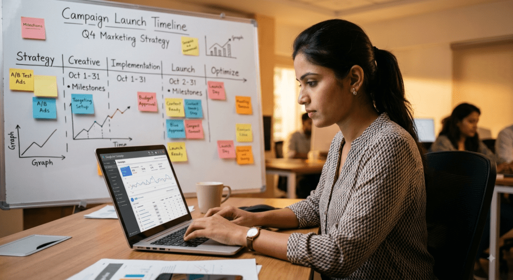 Marketing strategist launching a paid campaign quickly at a Hyderabad digital agency